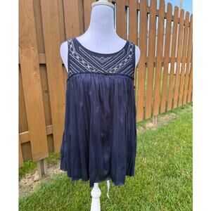 Maurice's Navy Tank Top Boho geometric embroidery Large